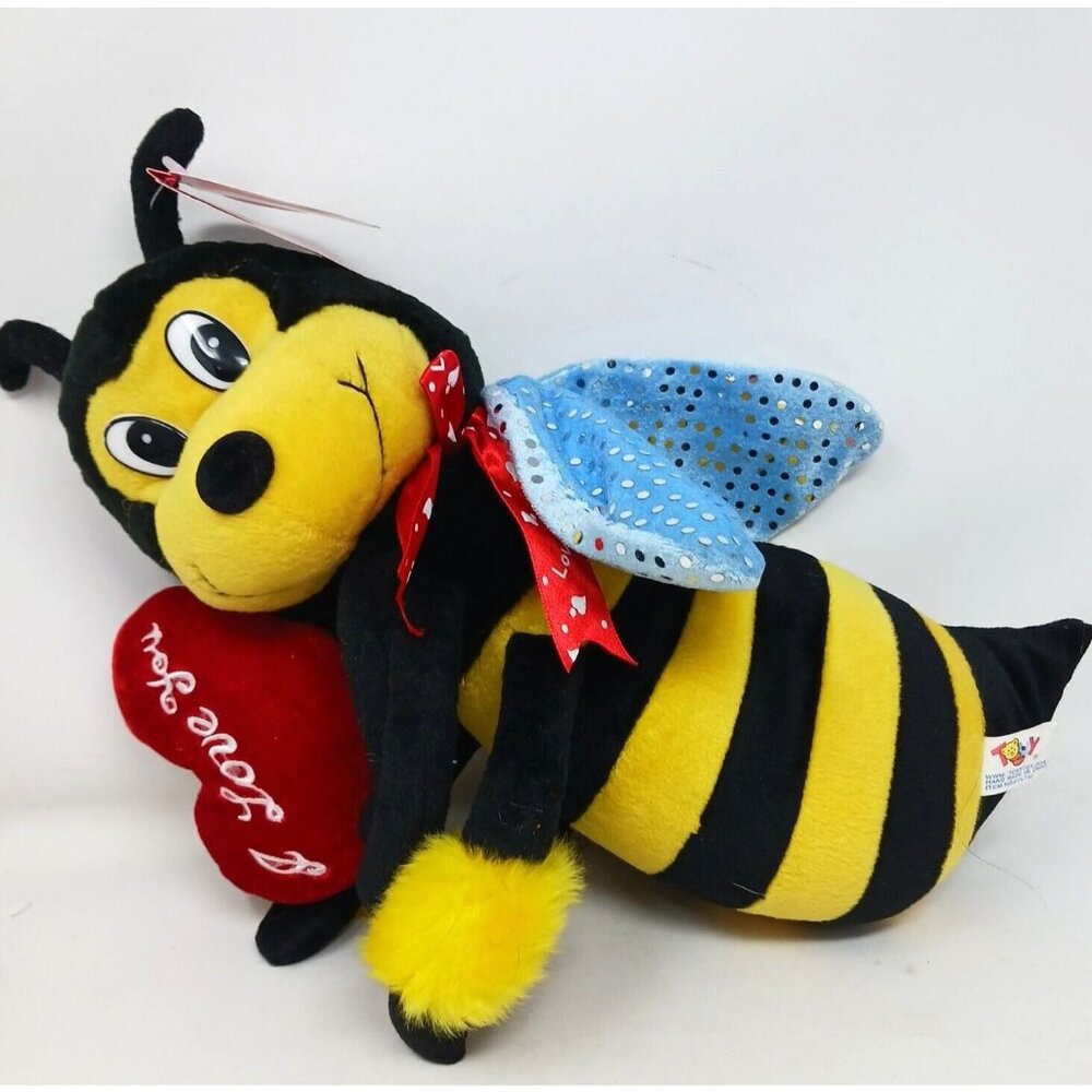 Bee Plush  I LOVE YOU Plush Flying Stuffed Animal w/ Heart Blue Wings D43